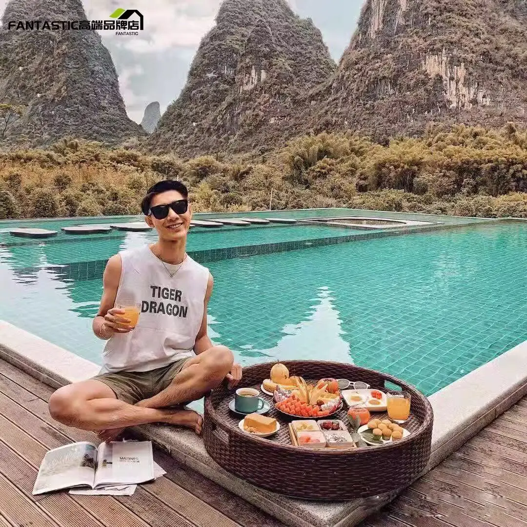YFY Pool Floating Basket Picnic Basket Rattan Blue Villa Afternoon Tea Water Imitation Rattan Hotel Rattan Knitting