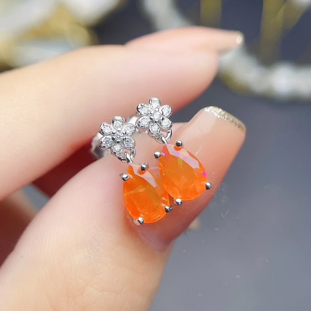 

Fire Opal Mexico Rare Orange Earrings 925 Silver Red Orange Natural Untreated Earth Mined 7x5mm AAA VVS Genuine Gemstone