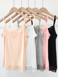 Lace Camisole for Women, Solid Color Casual Vest with Lace Splicing, Can Be Worn Inside or Outside
