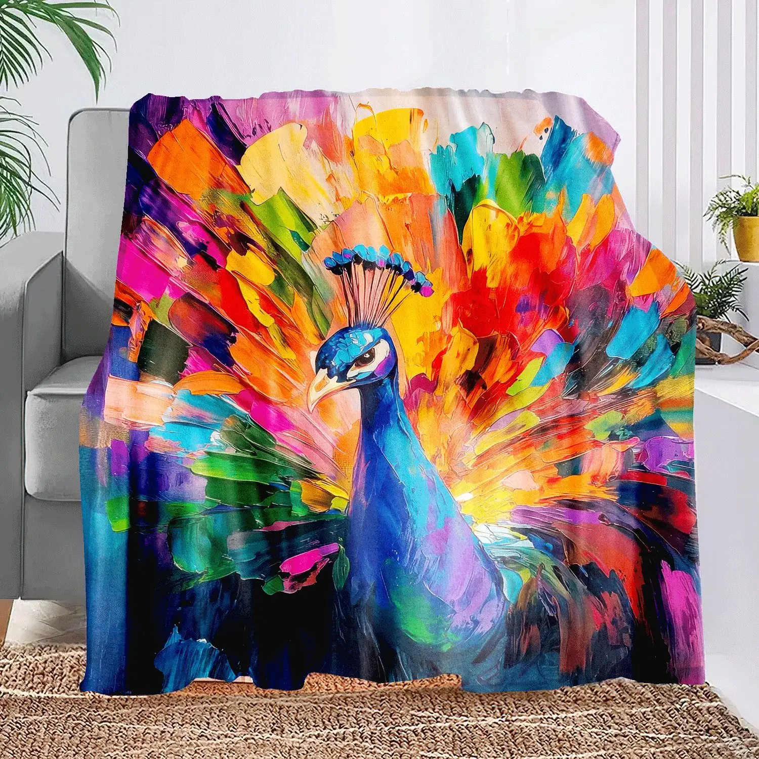 Vibrant Peacock Watercolor Print Flannel Blanket - Ideal Gift for African Girls, Granddaughters, and Daughters | Comfortable