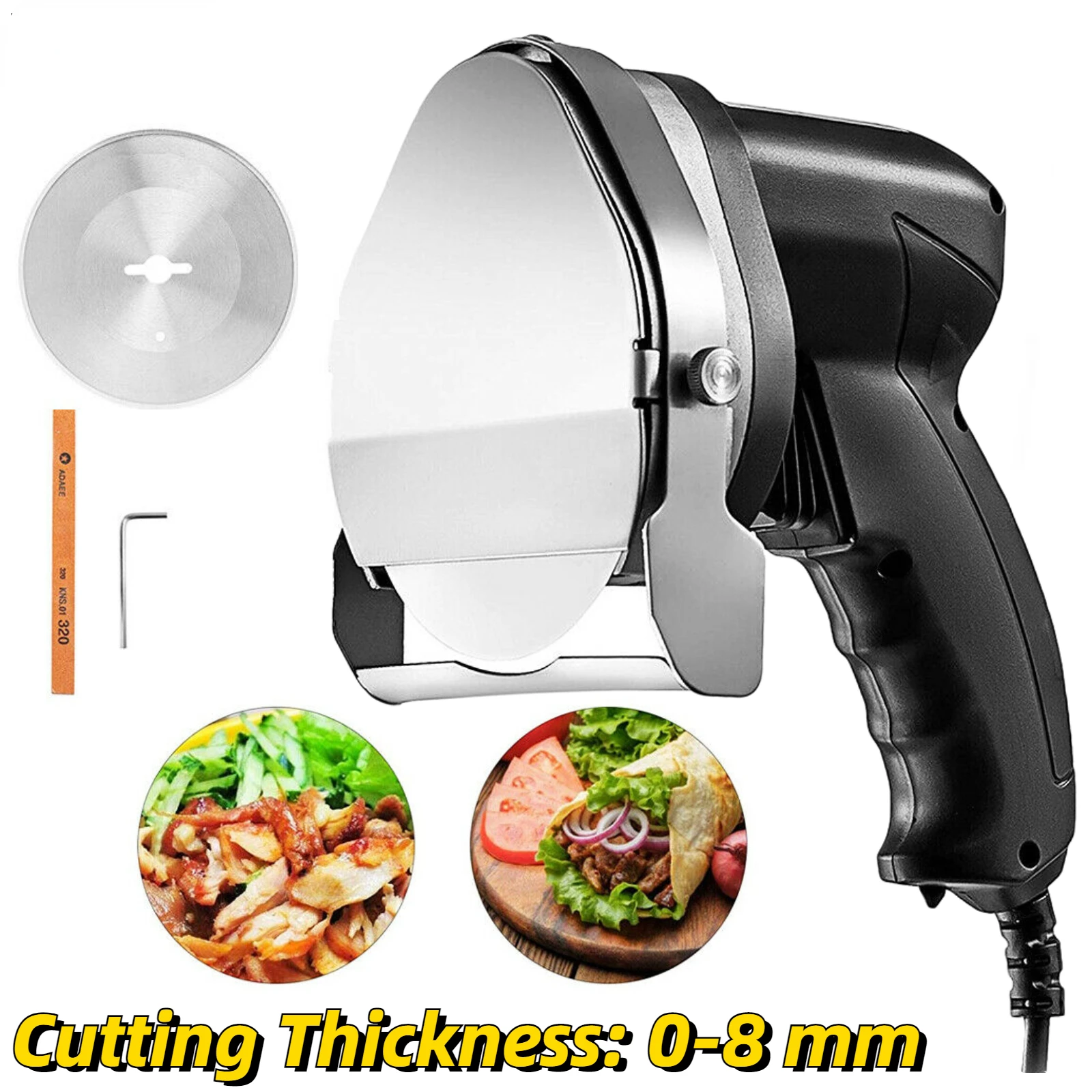 

0-8mm Electric Wireless Kebab Doner Knife 2 Blades Shawarma Cutter Commercial Roast Gyro Meat Cutting Machine