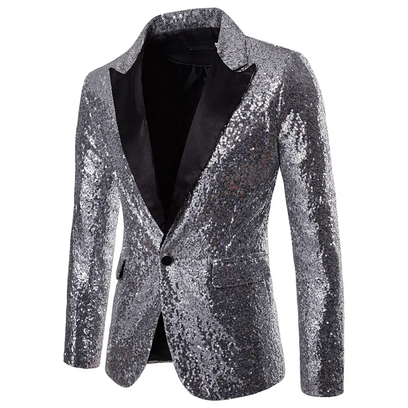 Shiny Gold Sequin Glitter Embellished Blazer Jacket Men, Nightclub Prom Suit Blazer,Male Costume Homme Stage Clothes For singers