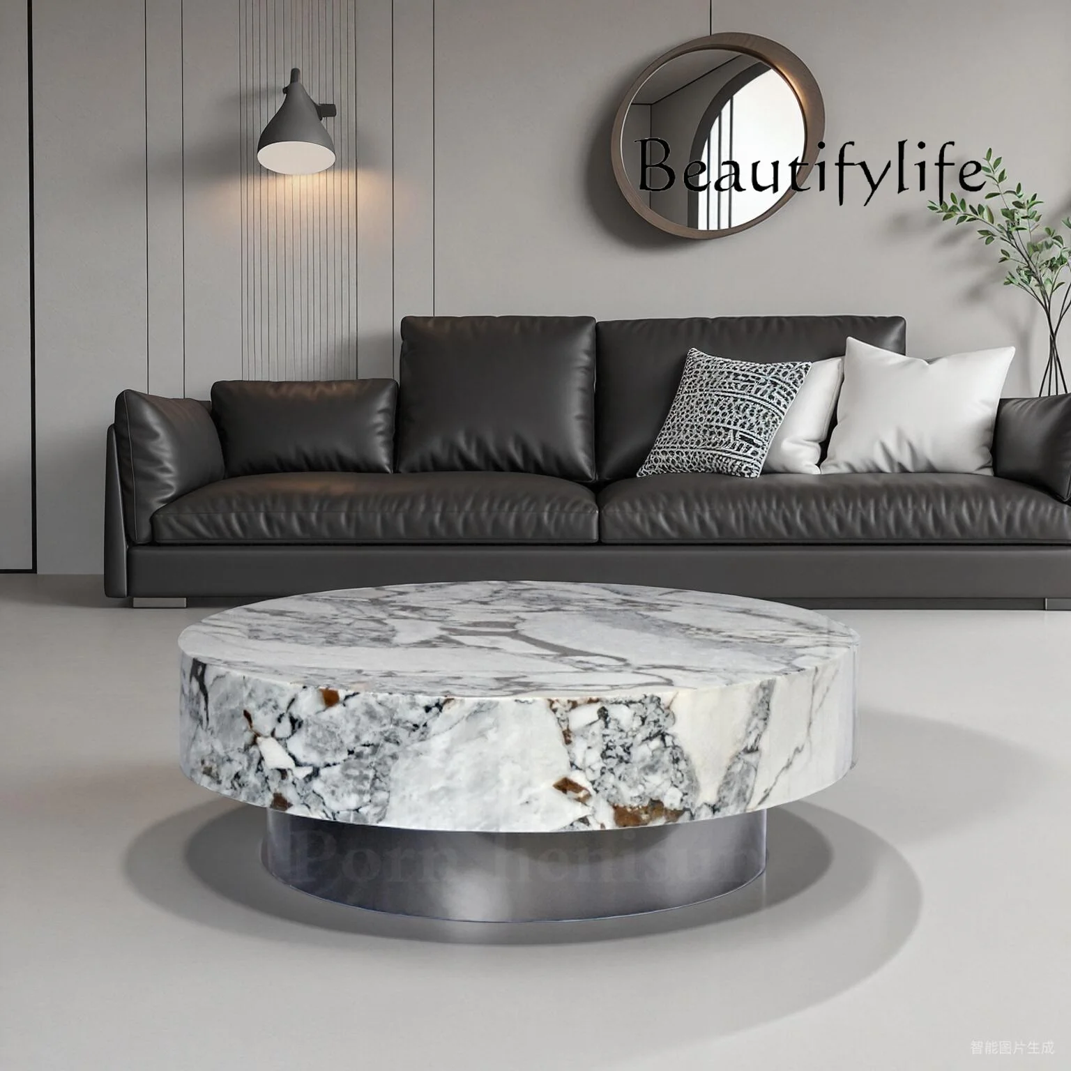 

Nordic elephant white marble round coffee table light luxury small apartment living room home coffee table customization