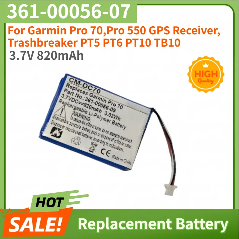 361-00056-07 3.7V 820mAh Li-Po Replacement Battery For Garmin Pro 70,Pro 550 GPS Receiver,Trashbreaker PT5 PT6 PT10 TB10