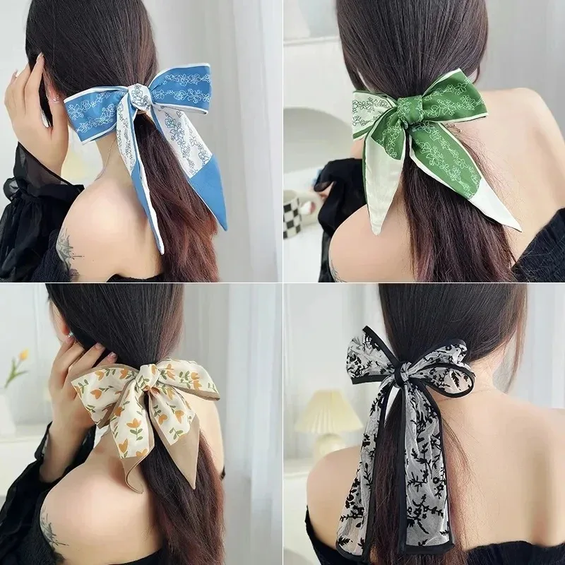 Women Narrow Thin Scarf Striped Long Silk Scarf Women Handle Bag Ribbons Multi-Function Decorative Neckerchief Hair Tie Band