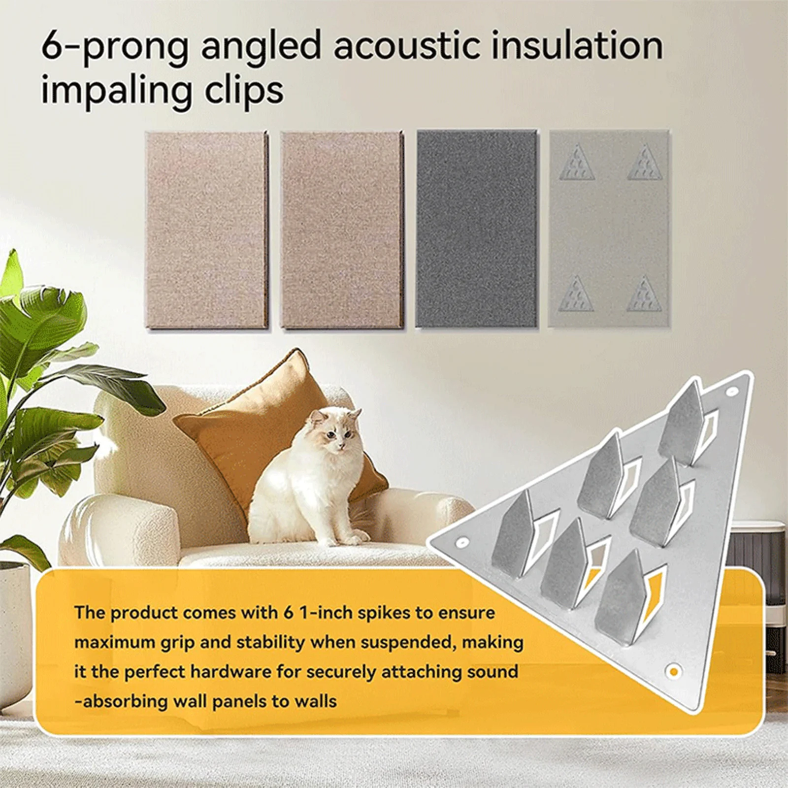 Acoustic Panel Mounting Clips Professional Soundproof Wall Base for Studio Recording Home Cinema Galvanized Steel 12PCS