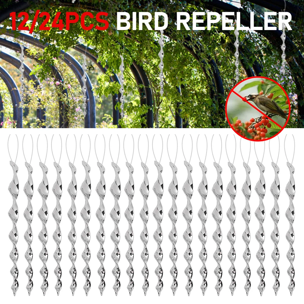 

12/24Pcs Rotating Rod Bird Repeller Wind Reflective Spiral Deterrent Control Device Agricultural Scare Bird Garden Ornaments