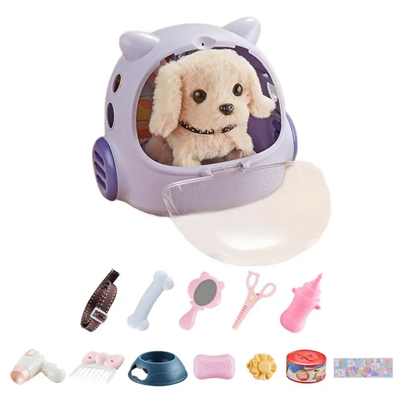 Toy Electronic Dog Kid Connection Walking Plush Pet With Pet Backpack Simulation Electric Plush Puppy With Feeding Deluxe Kit