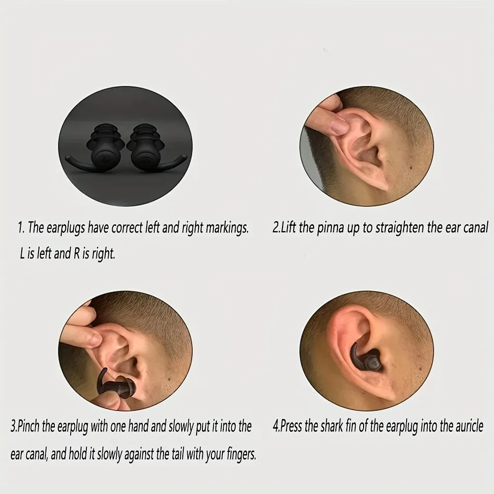 수영용 3겹 귀마개 - 재사용 가능한 귀마개, 부드러운 실리콘, 다양한 시나리오에 적합