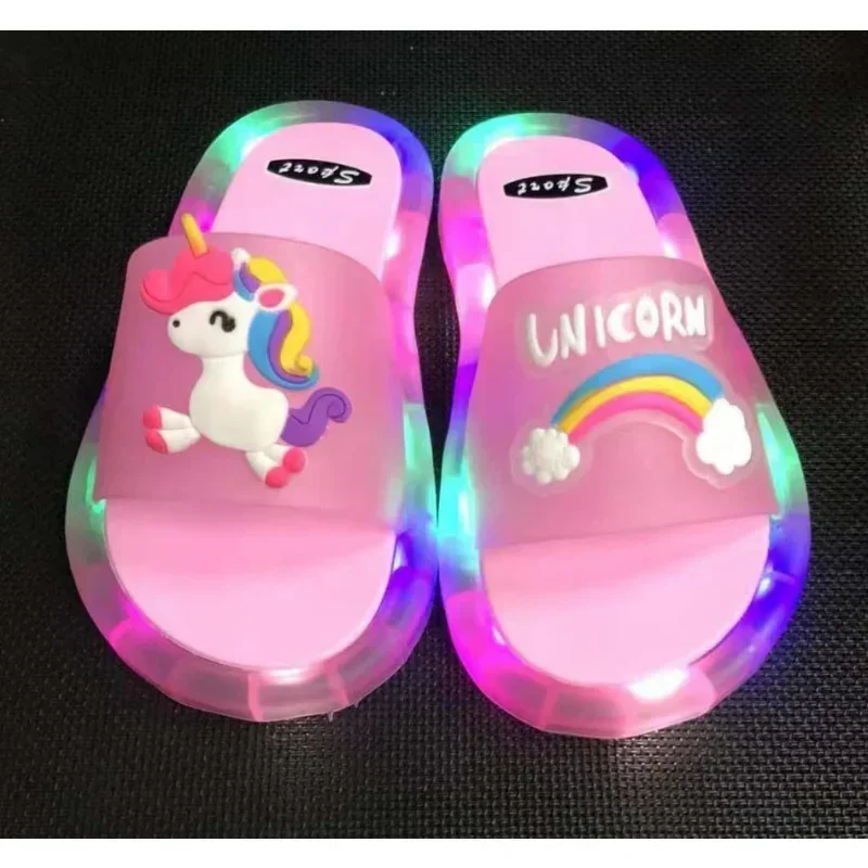 슬리퍼 Kids Shoe Fashion LED Luminescent Children\'s Slippers Summer New Cartoon Crystal Shoes Girls/boys Sandals Flip Flops