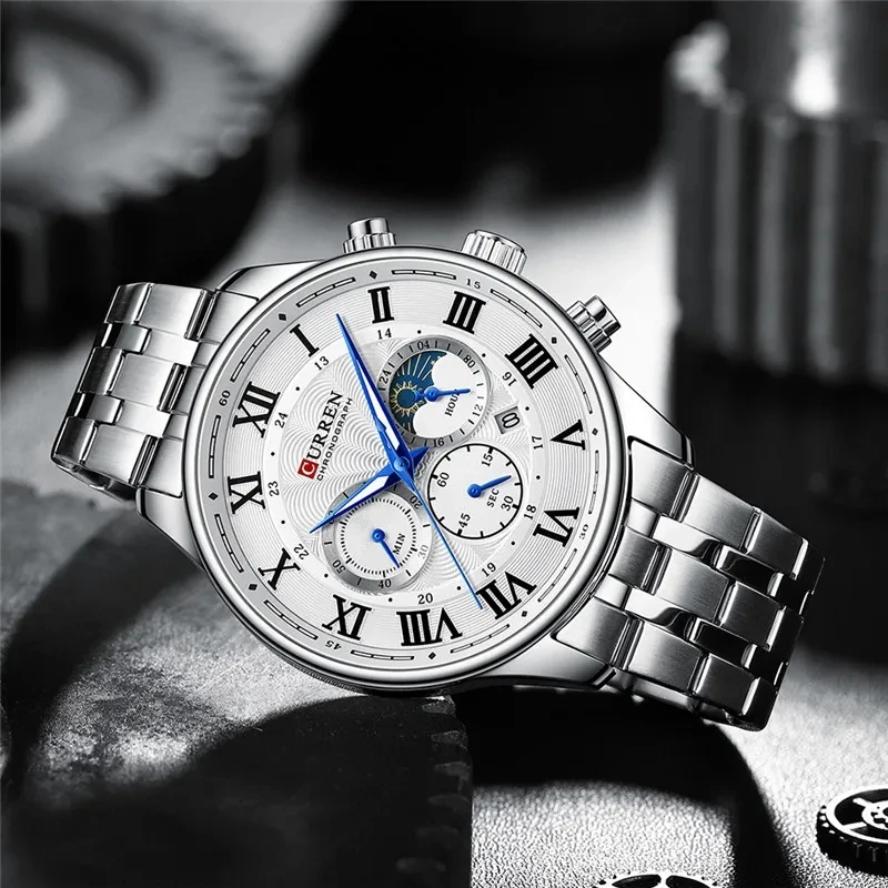 CURREN 8427 Casual Men's Quartz Watch Creative Fashion Chronograph Calendar Stainless Steel Strap Luminous Business Watches Male