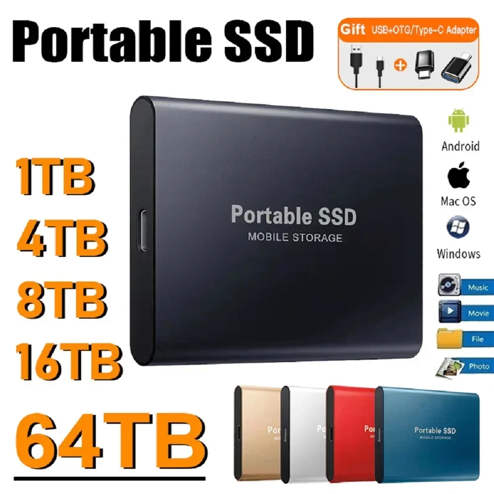 القرص الصلب 2 تيرا بايت محمول SSD 4 تيرا بايت محرك الحالة الصلبة الخارجي USB 3.1/Type-C محرك الأقراص الصلبة الخارجي عالي السرعة للتخزين للكمبيوتر/Mac/الهاتف