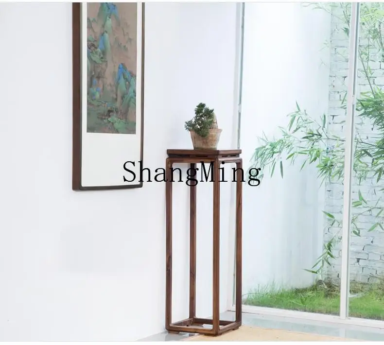 

CL simple zen flower stand solid wood new Chinese black walnut flower stand wooden floor bonsai stand old elm