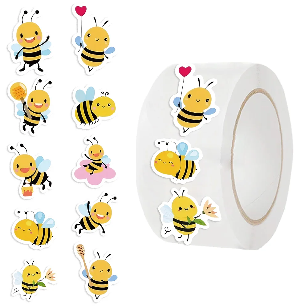 500PCS Cartoon Bee Reward Sticker Roll Labels Sticker for Wedding Gift Decor Envelope Sealing Scrapbooking 2.5cm