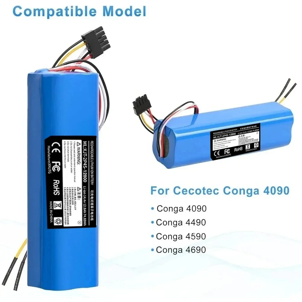 New 12800mAh Replacement Battery For CECOTEC CONGA 4090 4490 4590 4690 Robot Vacuum Cleaner Accessories Spare Parts Tool