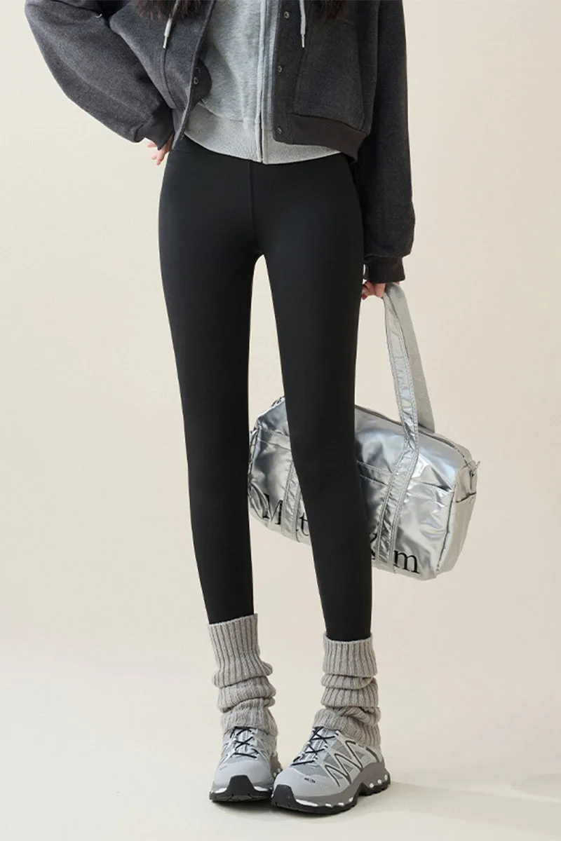 Korean High Waist Plus Velvet Warm Leggings Solid Color Tight Elasticity Outdoor Wear Sharkskin Leggings Winter Yoga Leggings