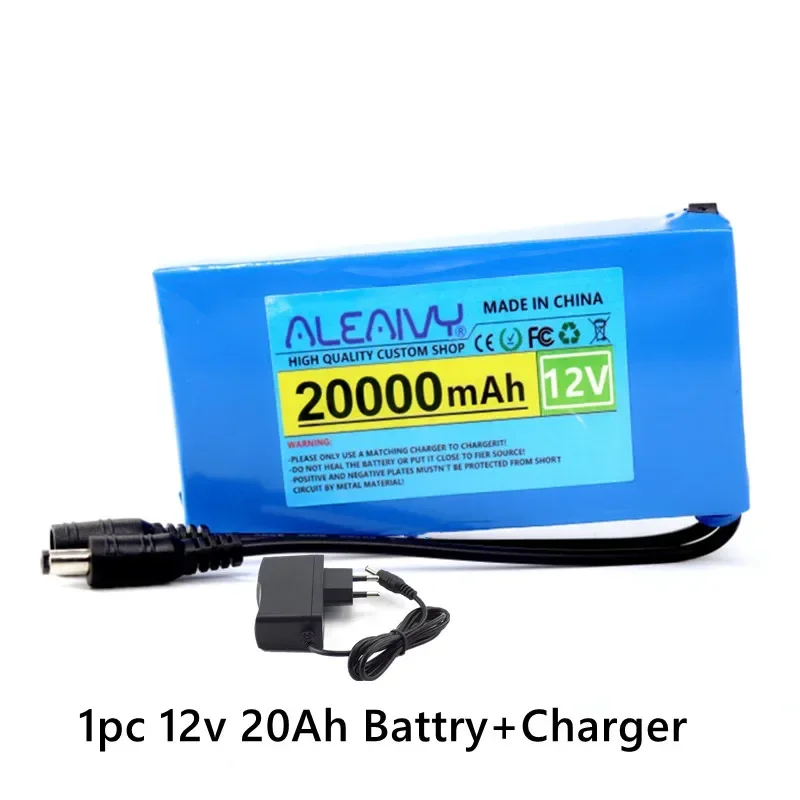 Aleaivy 12 V 20000 mAh 18650 Lithium-Akku DC, mit Schalter, verwendet als Backup-Akku für 12 V CCTV-LED-Leuchten, 12,6 V1A-Ladegerät 6