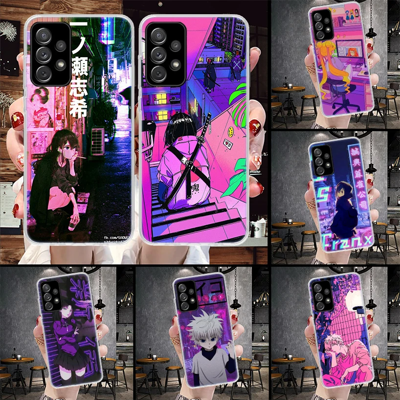 Anime Vaporwave Glitch Purple Soft Phone Case For Samsung Galaxy A13 A14 A15 A16 A17 A53 A54 A55 A56 A57 A33 A34 A35 A36 A37 A23