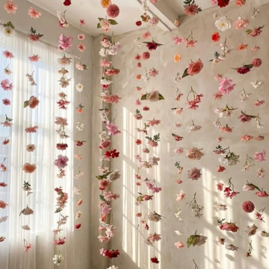 6 Pcs 35.46 ft Pink Artificial Wildflower Vines Faux Silk Flower Garlands Backdrop for Wedding Garden Wall Arch Spring Party Fl