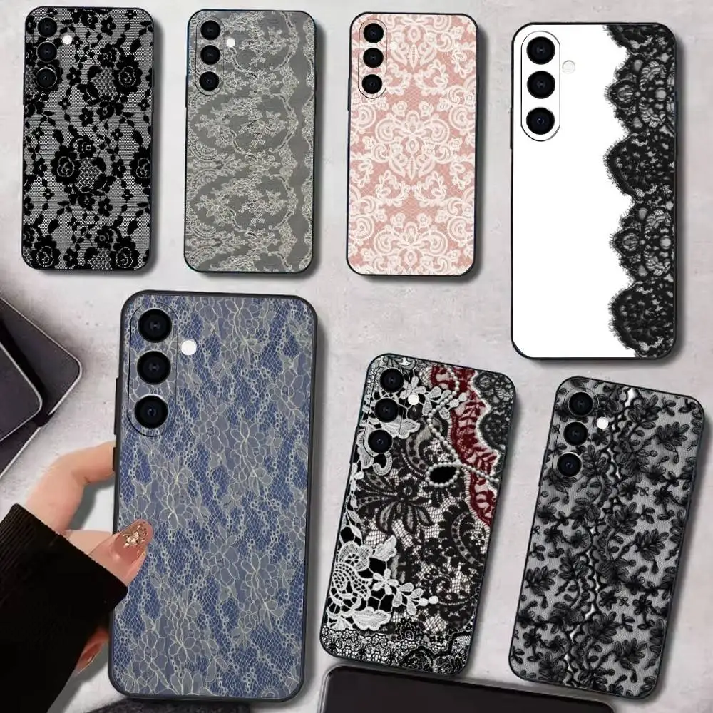 

Lace Print Pattern Phone Case For Samsung Galaxy A73,A72,A71,A70,A53,A52,A51,Others Soft Black Cover
