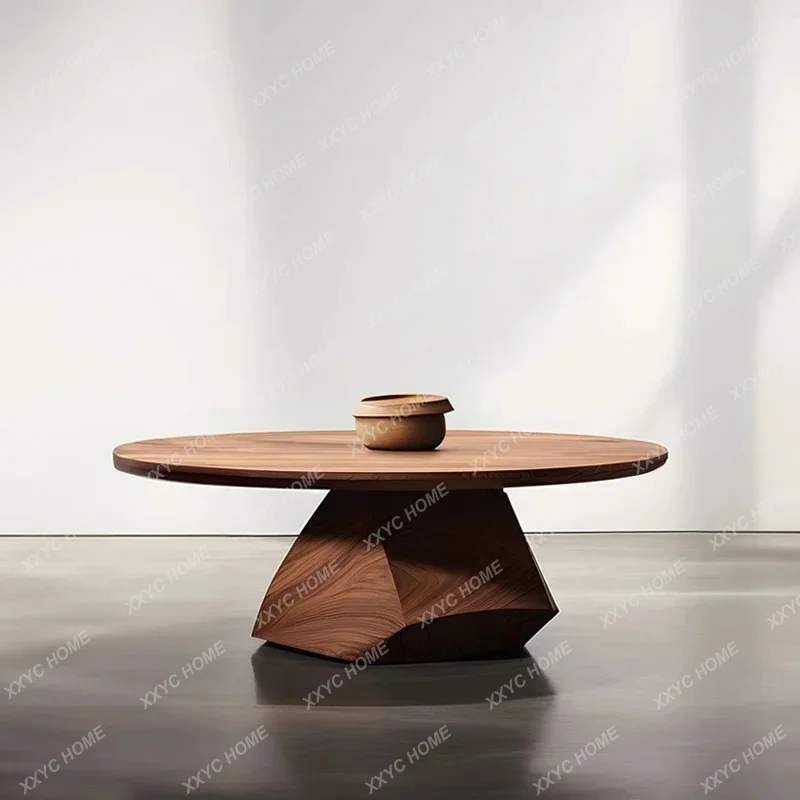 X40 Creative Coffee Table Walnut Art Side Table Villa Living Room Light Luxury High Sense Solid Wood Round Table