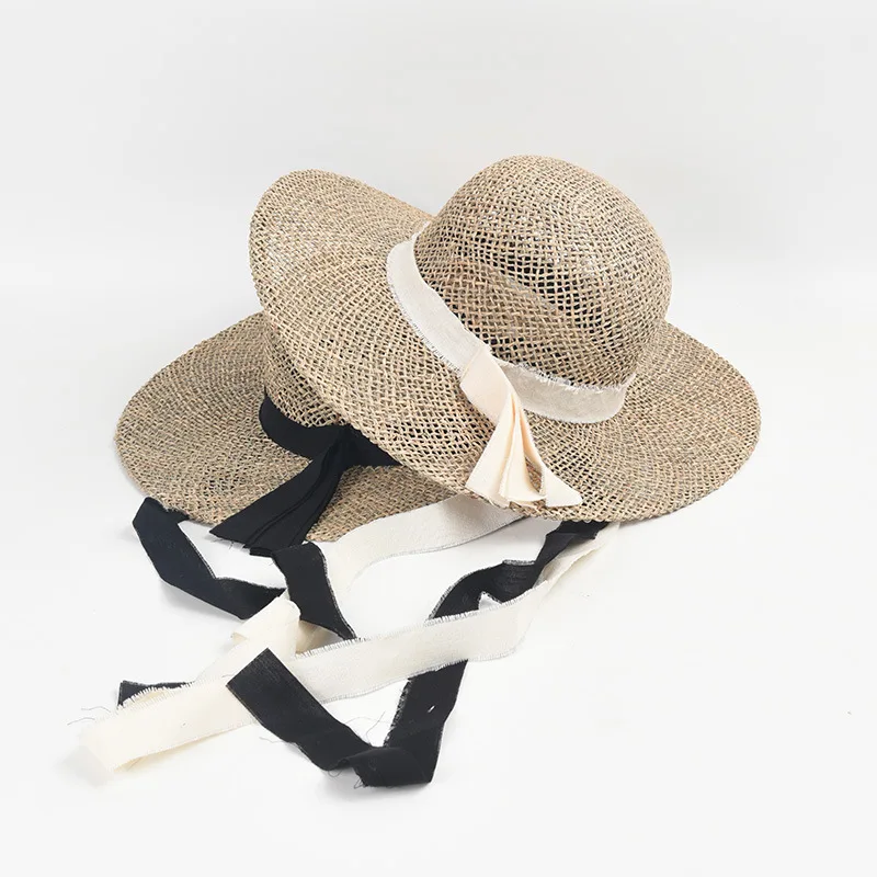 USPOP 2024 New Women Sun Hat Beach Hat Light Weight Breathable Wide Brim Bow Natural Straw Hat