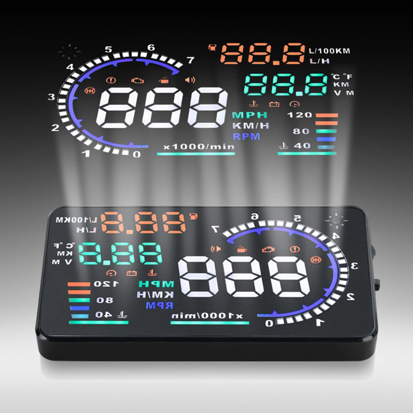 5.5\'\' OBD II Car HUD Display Auto Windshied Reflective Screen Speed Display Car Warning System Speed Warning Speedometer HUD