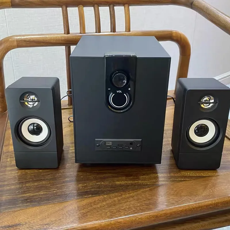 

2.1 Wooden Multimedia Computer Audio Desktop Speakers AUX Wired Active Sound Subwoofer Notebook Wireless Bluetooth Home Theater