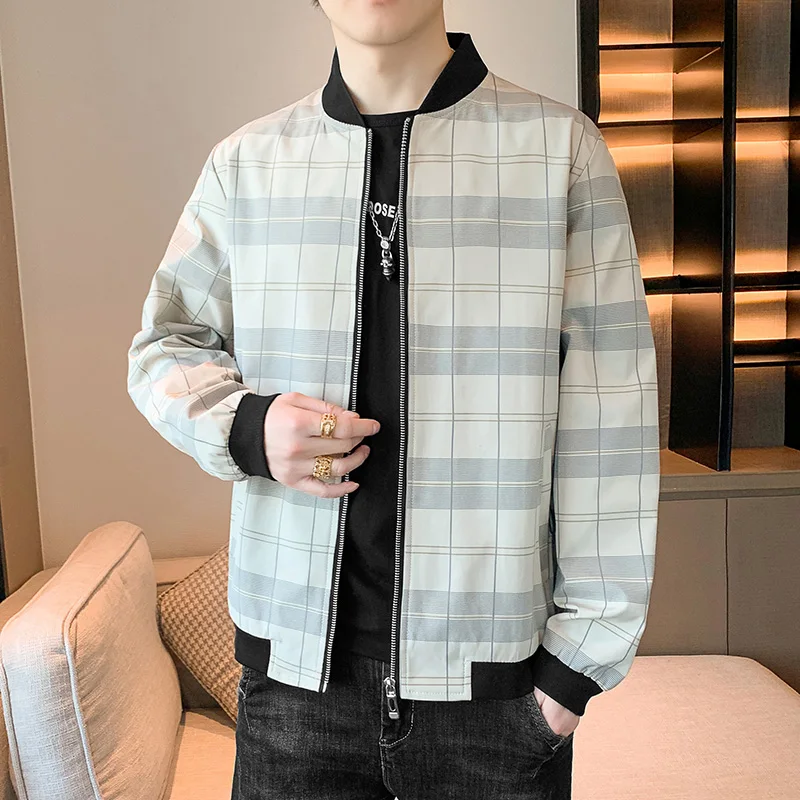 

American Sle Loose Men's Jaet 2025 Spring Autumn New Faion Brand Youth Plaid Baseball orm Top Stand Fit
