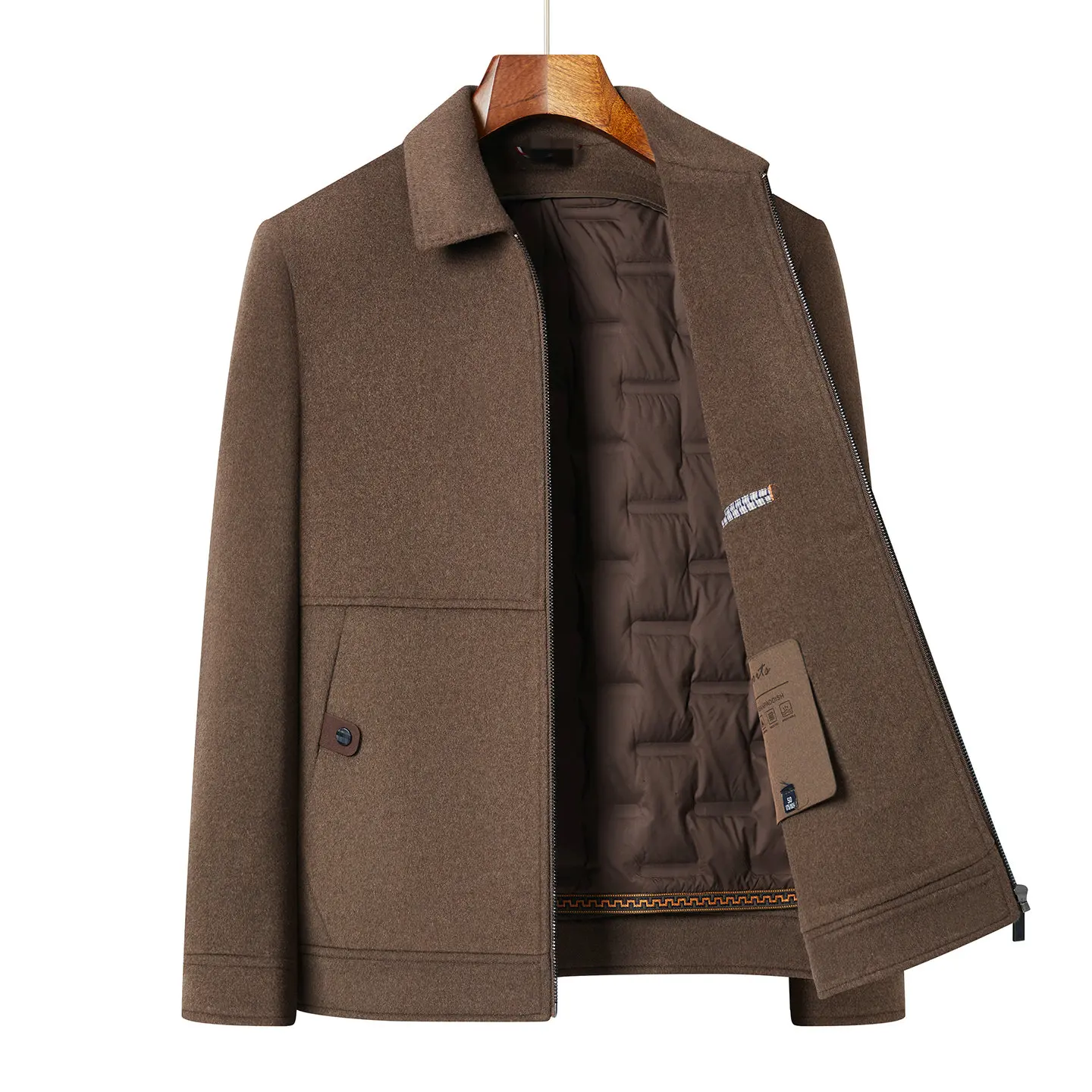 Classic Business Style Men Double-Faced Wool Jacket for Autumn/Winter 70% Soft Breathable Sheep Wool Coat Detachable Down Inner
