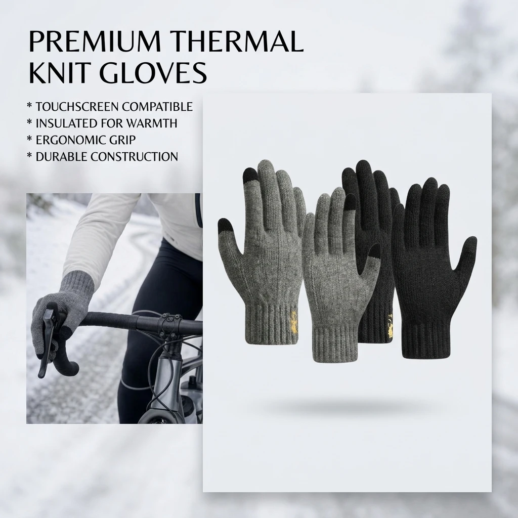 Gaolejie Men's Warm Gloves for Winter Cycling Windproof Cold Proof Touchscreen Thick Knitted Gloves with Velvet