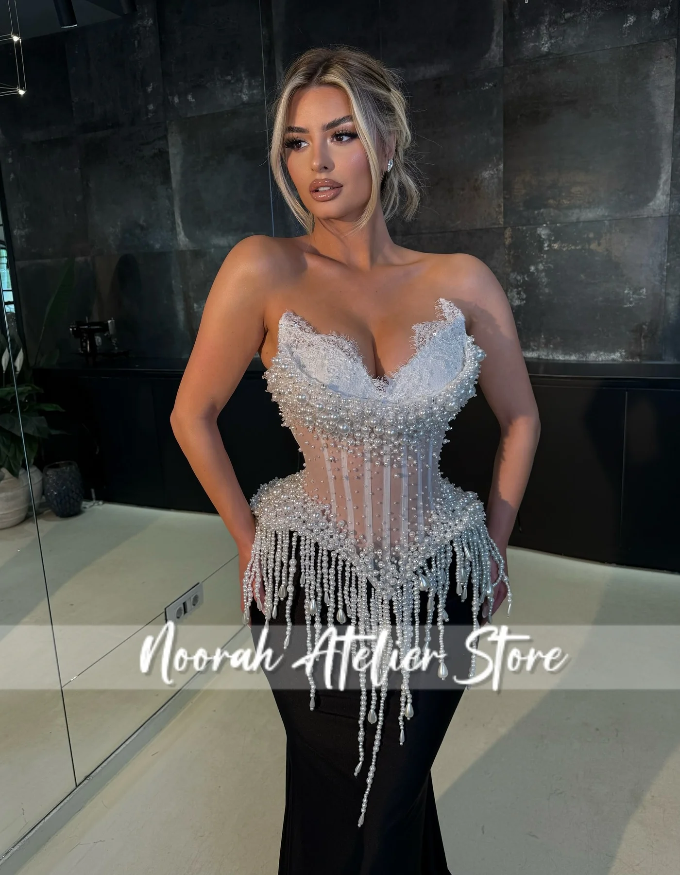 Роскошные женские вечерние платья без бретелек с блестящим белым жемчугом и кисточками высокого качества по индивидуальному заказу, черное платье русалки 2025 года, свадебное платье