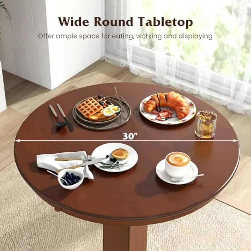 Juego de mesa y sillas de bar de 3 piezas, mesa redonda con altura de mostrador, 2 taburetes de bar giratorios tapizados, estructura de madera de caucho, redonda de granja