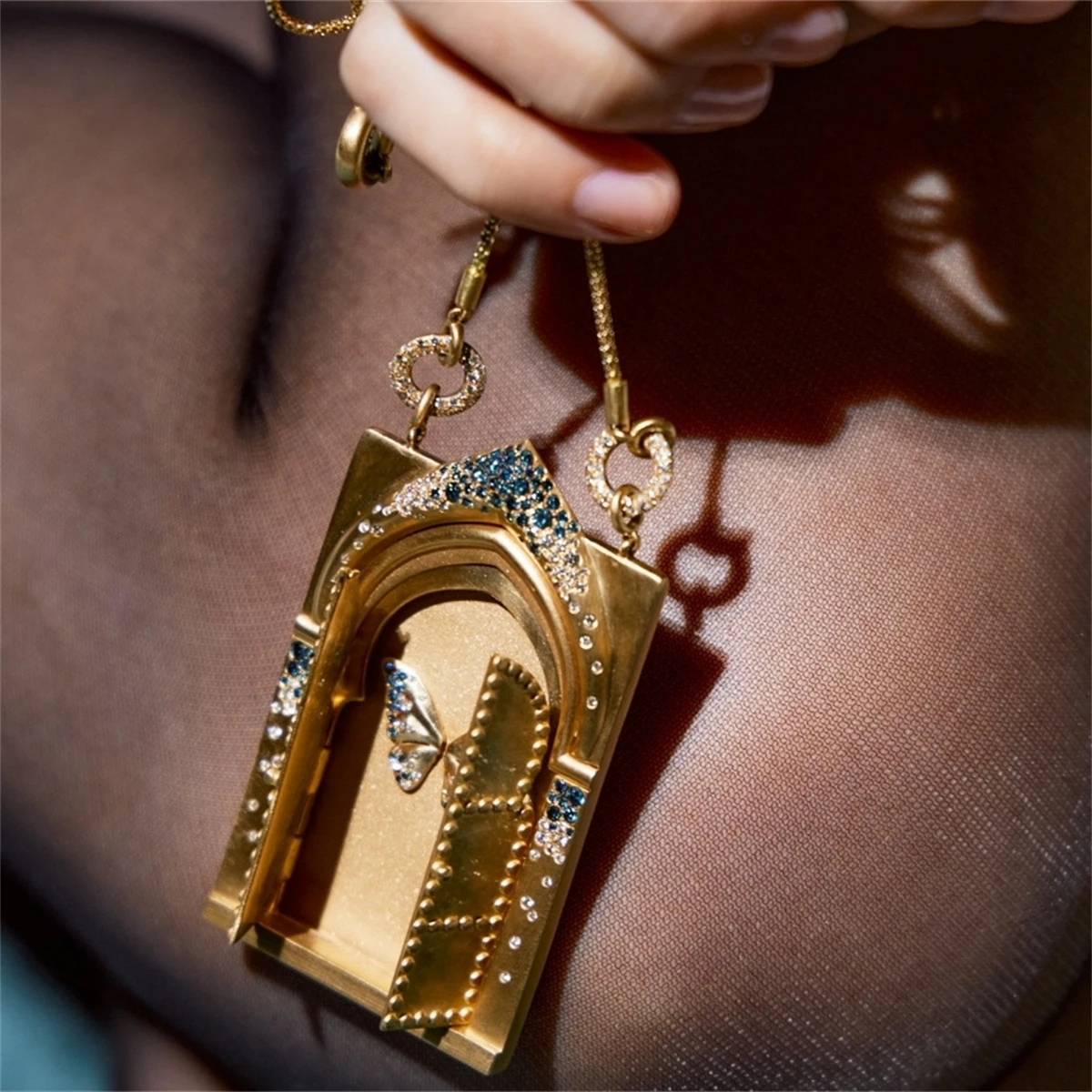 Gold Plated Tarot Card Necklace | Butterfly Rebirth Door Pendant | Vintage Diamond Charm Jewelry for Women