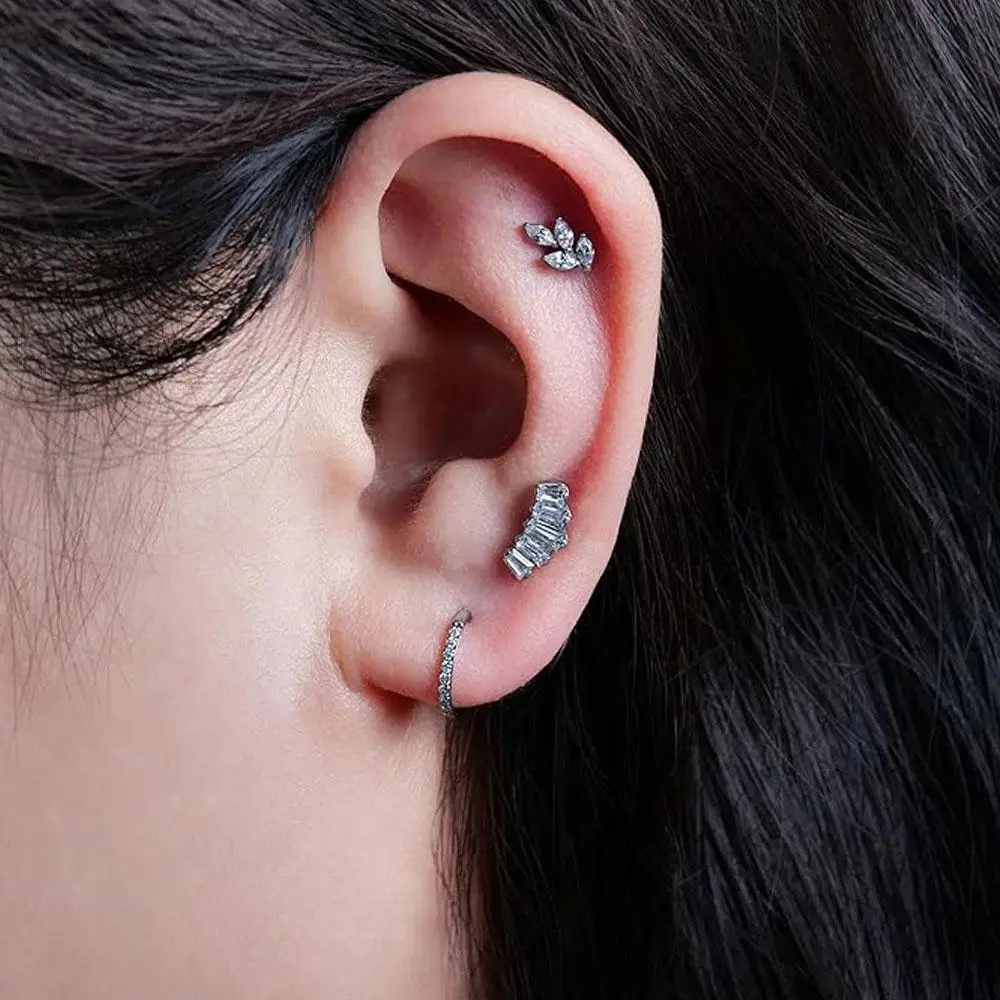 ATMS F136 التيتانيوم CZ 5A الزيركون المقابس الغضروف داخليا خيوط مسطحة الظهر أقراط Tragus ثقب المجوهرات مع هدية مربع #2