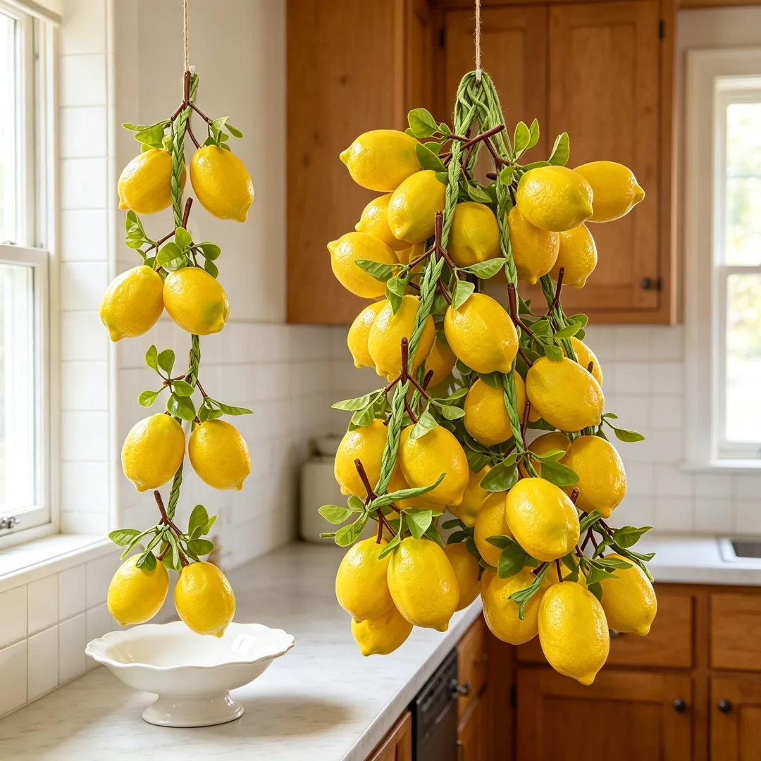 Brochetas de limón artificiales, modelos de frutas simuladas realistas, escaparates de hogares, fiestas navideñas, decoraciones colgantes para casas de campo
