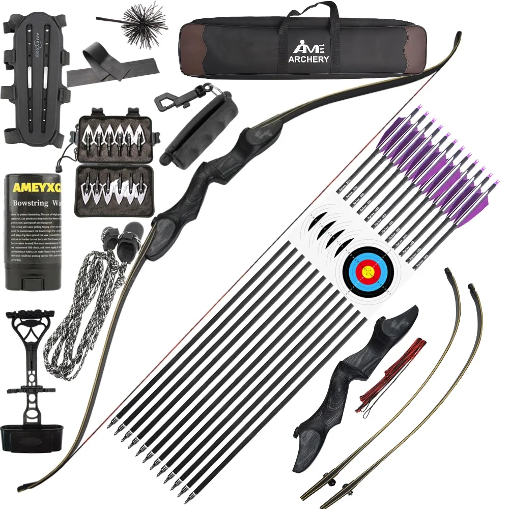 

Archery Engineered Wood Bow Handle Recurve Bow Set 40Ibs Fibreglass Maple Limbs with 12 Carbon Arrows 60inch Bow Hunting Shoot