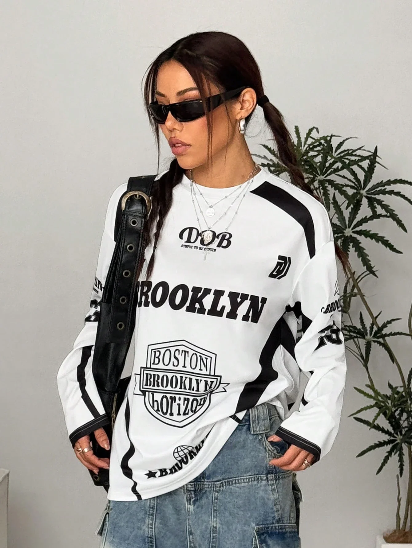 

Осенняя женская свободная футболка с круглым вырезом и длинными рукавами, повседневная футболка с буквенным принтом, весна-лето, футболки с графическим рисунком, женские топы