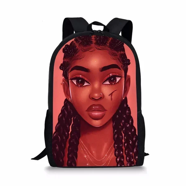 African Black Girl Pattern High Students School Bag for Teenager Backpack Travel Package Bag Shoulder Bag Women 16 Inches