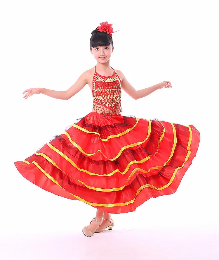 Kids Flamenco Skirts Spanish Flamenco Dance For Girl Spanish Senrite Flamenco Dancer Fancy Dress Costume