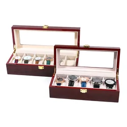 Luxury 2/3/5/6/10/12 Slots Watch Box Organizer Piano With Red Paint Wooden Jewelry Storage Case Glass Top Watches Display Boxes