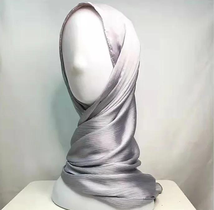 

Высокое качество яркий цветной атласный морщинистый длинный шарф женский плиссированный цветной шарф сплошной цвет Малайзийская мусульманская шаль для женщин хиджаб