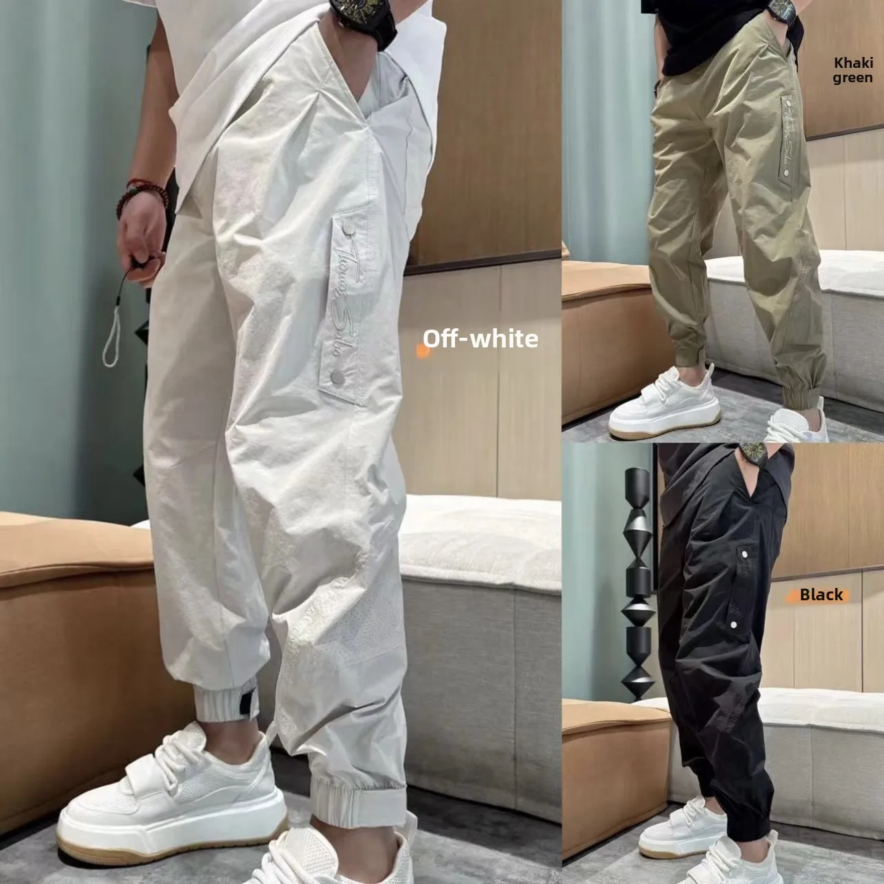 

Lightweight Breathable Summer Laser Perforated Embroidered Casual Pants Qui Dry Elastic Waisand Men's Faionable All-Mat...