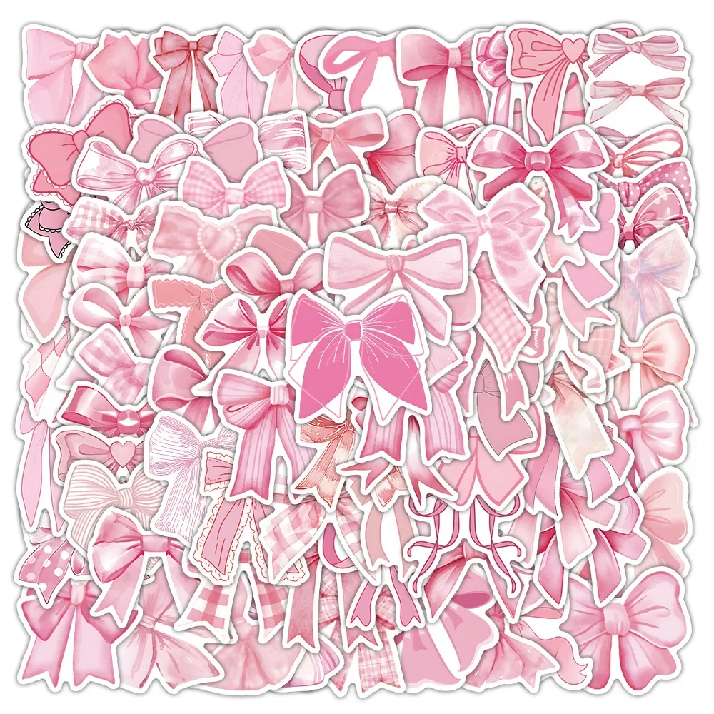

50/100PCS Pink Bowknot Stickers Graffiti Decoration Coquette Bows Sticker Scrapbook Luggage Laptop Guitar Bike Kids Toys