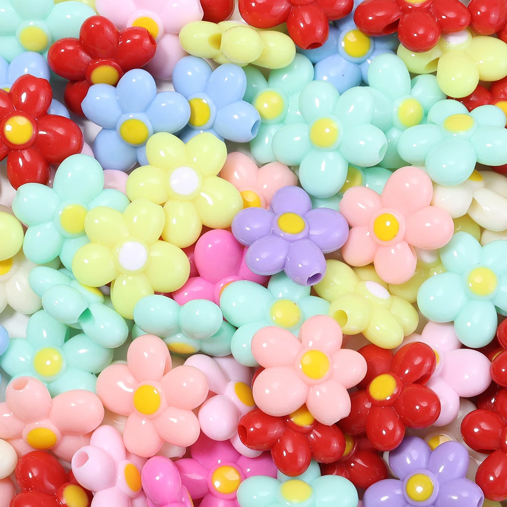 20 Stück/Lot bunte Acrylperlen mit fünf Blütenblättern, gerades Loch, lose Abstandsperlen für die Schmuckherstellung, DIY-Armband, Schlüsselanhänger – Detail 7