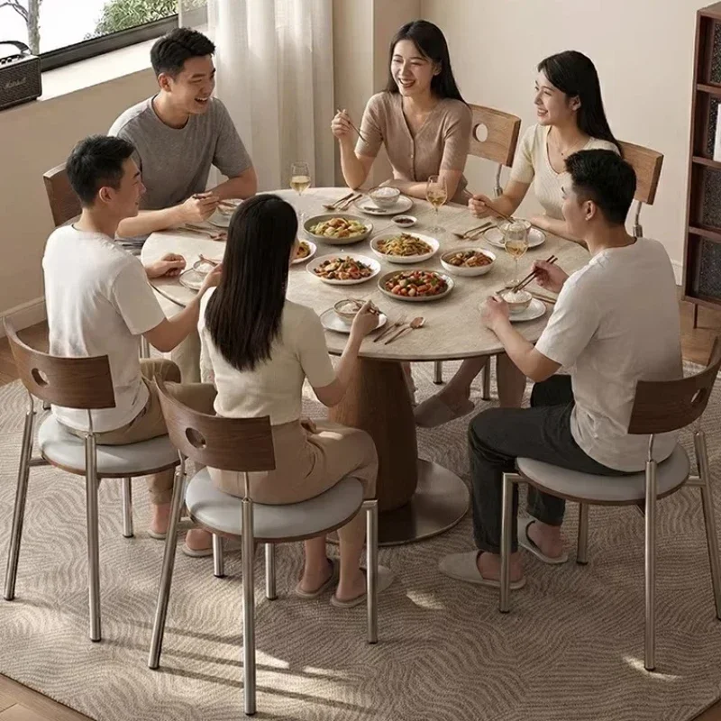 6XX 90cm 100cm 110cm Modern Luxury Rock Slab Retractable Round Dining Table And Sets 4 Chairs Dining Rooms Pliante Kitchen Furni
