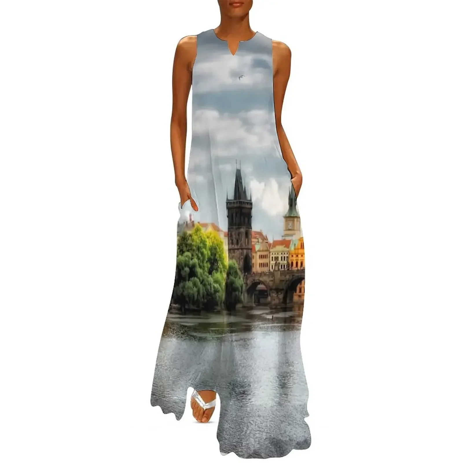 

Prague - panorame Long Dress dresses for woman loose summer dress luxury dress