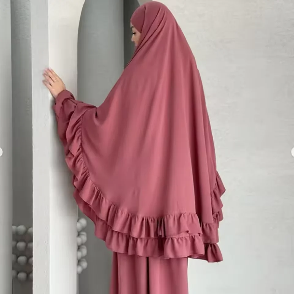 

Middle East Muslim Women Prayer Hijab Ruffles Headscarf Eid Khimar Ramadan Niqab Nikab Islamic Headdress Overhead Scarf Abaya