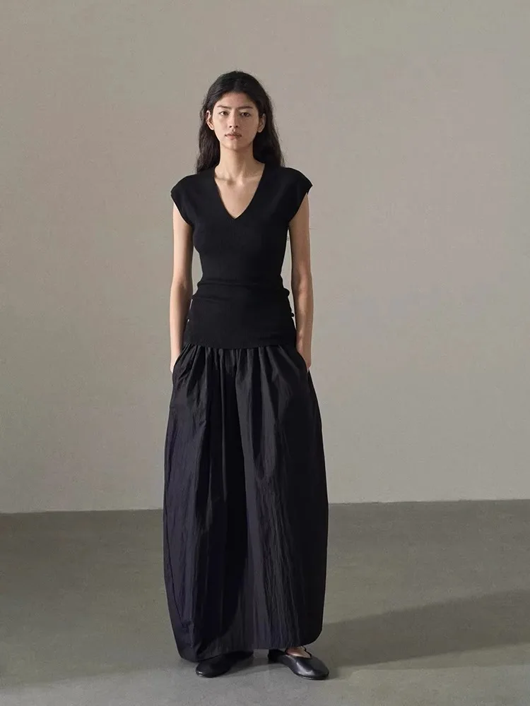 Ele V-Ne Ice Silk Svel Vest Top Women's Faion Summer Slim Fit Layering T-irt Trendy Commute Sle Regular Cut