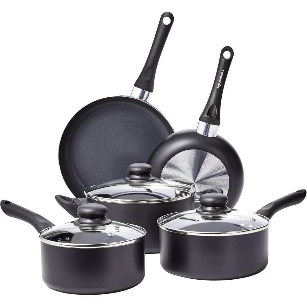

Non-Stick Kitchen Cookware 8-Piece Set, Includes Pots and Pans, Black, Non-Induction Compatible